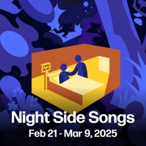 Abstract illustration of two people in a hospital room Night Side Songs Feb 21-Mar 9, 2025