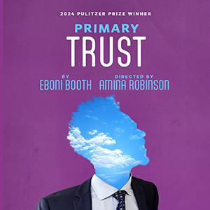 Purple background with the title Primary Trust and a silhouette of a man. His head and face is the sky.
