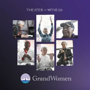 Purple background with images of women in various poses Text Theater of Witness Grand Women